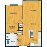 Floor plan for 1 bed, 1 bath, 973 sqft