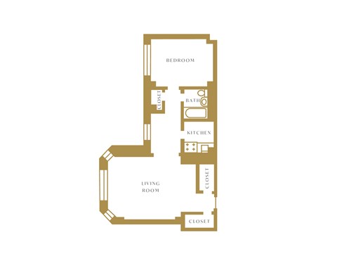 Floor plan for 1 bed, 1 bath, 785 sqft