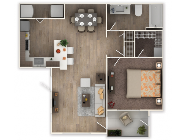 Floor plan for 1 bed, 1 bath, 759 sqft