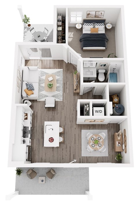 Floor plan for 1 bed, 1 bath, 710 sqft