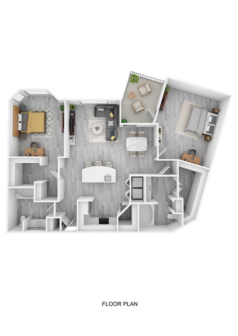 Floor plan for 2 beds, 2 baths, 1131 sqft