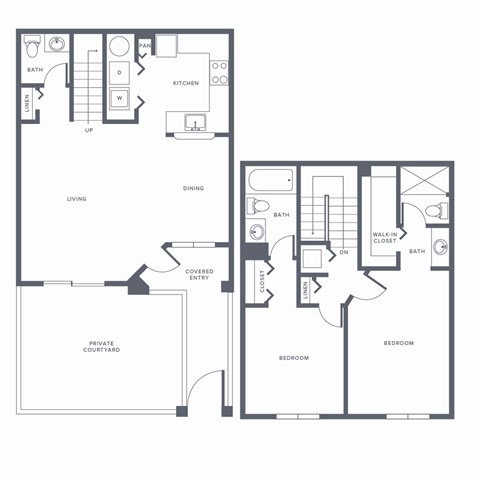 Floor plan for 2 beds, 2.5 baths, 1100 sqft