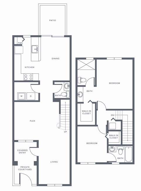 Floor plan for 2 beds, 2.5 baths, 1379 sqft