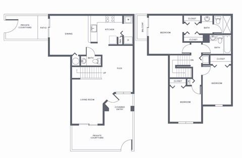 Floor plan for 3 beds, 2.5 baths, 1391 sqft