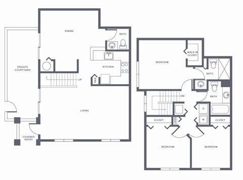Floor plan for 3 beds, 2.5 baths, 1396 sqft