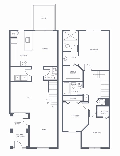 Floor plan for 3 beds, 2.5 baths, 1613 sqft