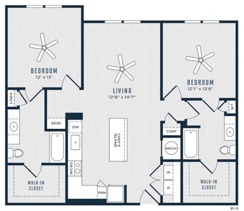 Floor plan for 2 beds, 2 baths, 1190 sqft