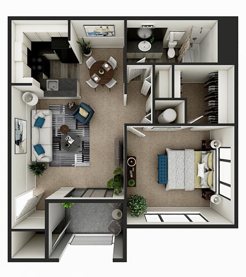 Floor plan for 1 bed, 1 bath, 675 sqft