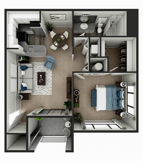 Floor plan for 1 bed, 1 bath, 675 sqft