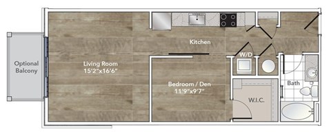 Floor plan for studio, 1 bath, 725 sqft