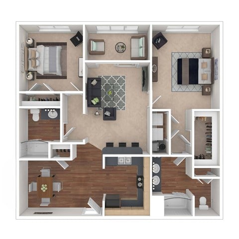Floor plan for 2 beds, 2 baths, 1188 sqft