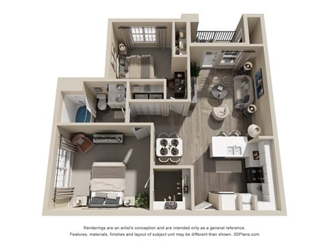 Floor plan for 2 beds, 1 bath, 874 sqft