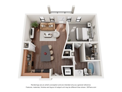 Floor plan for 1 bed, 1 bath, 751 sqft