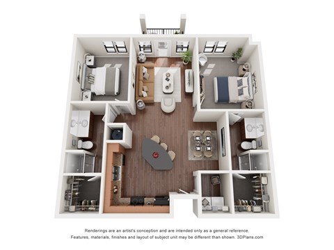 Floor plan for 2 beds, 2 baths, 1082 sqft