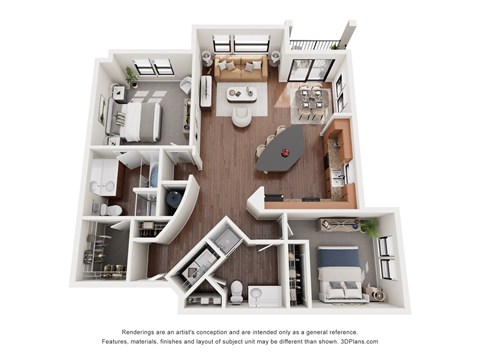 Floor plan for 2 beds, 2 baths, 1213 sqft