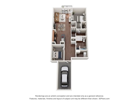 Floor plan for 2 beds, 2 baths, 1140 sqft