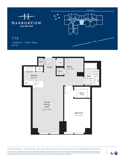 Floor plan for 1 bed, 1 bath, 870 sqft