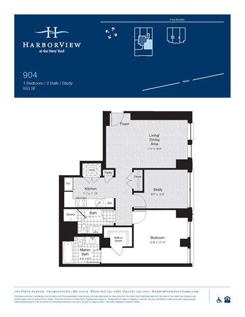 Floor plan for 1 bed, 2 baths, 950 sqft