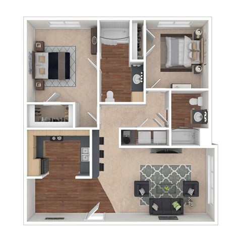 Floor plan for 2 beds, 2 baths, 1085 sqft