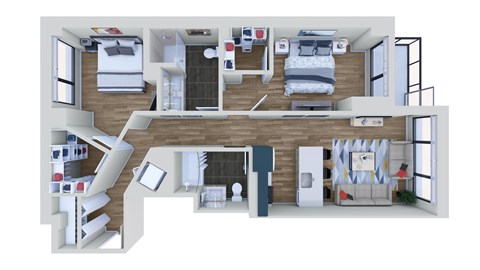 Floor plan for 2 beds, 2 baths, 1092 sqft