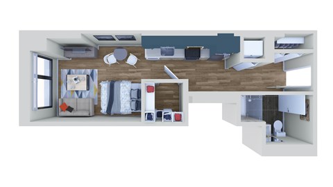 Floor plan for studio, 1 bath, 458 sqft