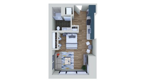 Floor plan for 1 bed, 1 bath, 645 sqft