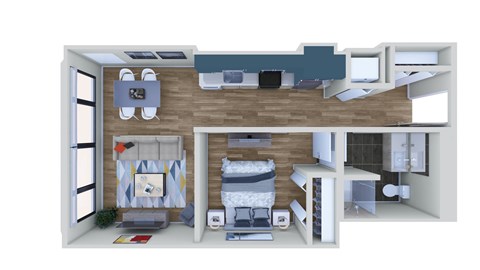 Floor plan for 1 bed, 1 bath, 645 sqft