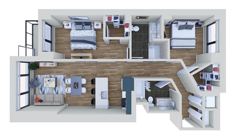Floor plan for 2 beds, 2 baths, 1095 sqft