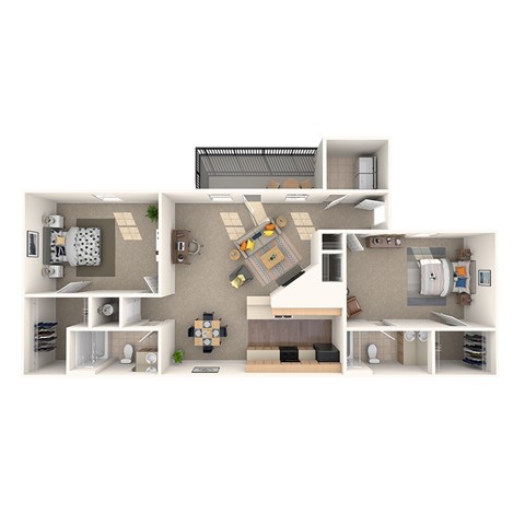 Floor plan for 2 beds, 2 baths, 917 sqft