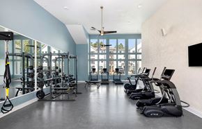 Charleston apartment for rent - a gym with cardio equipment and windows in a building