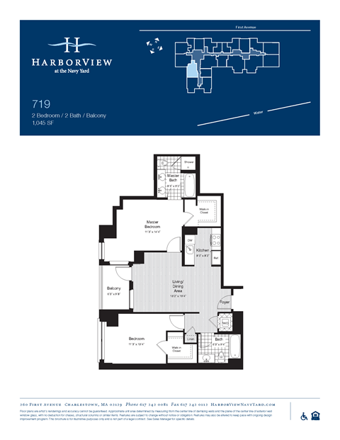 Floor plan for 2 beds, 2 baths, 1045 sqft