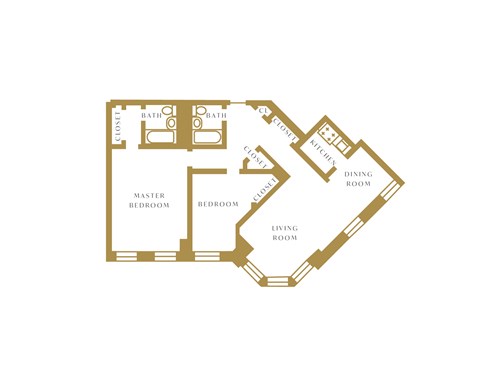 Floor plan for 2 beds, 2 baths, 1067 sqft