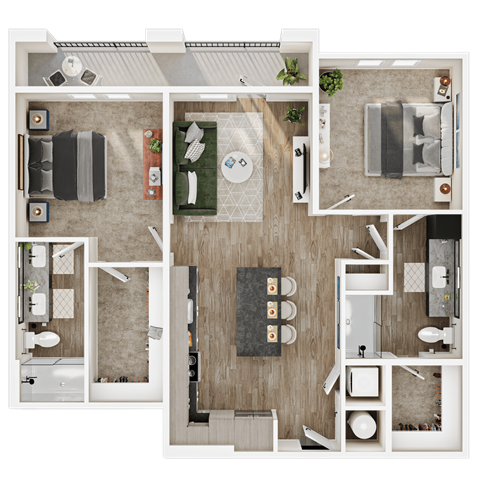 Floor plan for 2 beds, 2 baths, 1068 sqft