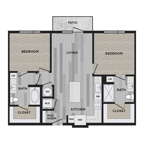 Floor plan for 2 beds, 2 baths, 926 sqft