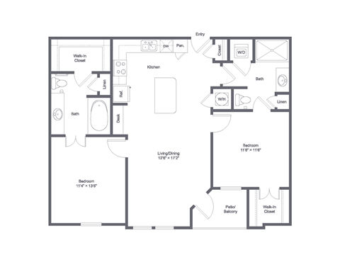 Floor plan for 2 beds, 2 baths, 1011 sqft