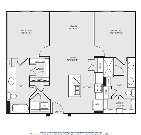 Floor plan for 2 beds, 2 baths, 1093 sqft