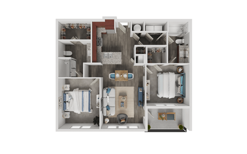 Floor plan for 2 beds, 2 baths, 1003 sqft