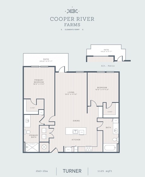 Floor plan for 2 beds, 2 baths