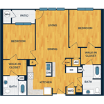 Floor plan for 2 beds, 2 baths, 1251 sqft