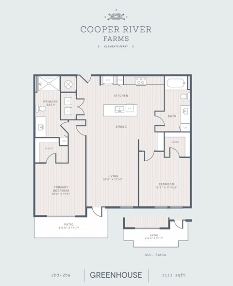 Floor plan for 2 beds, 2 baths, 1193 sqft