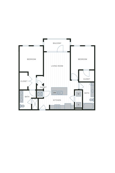Floor plan for 2 beds, 2 baths, 1164 sqft