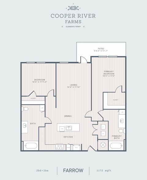 Floor plan for 2 beds, 2 baths