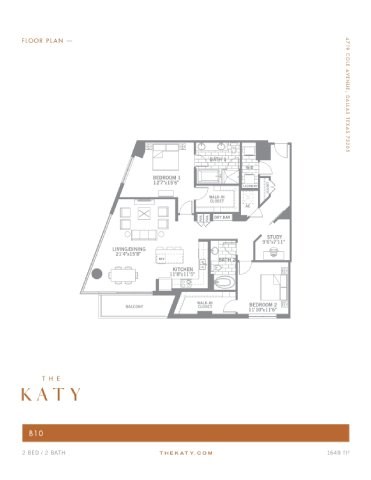 Floor plan for 2 beds, 1.5 baths, 1649 sqft
