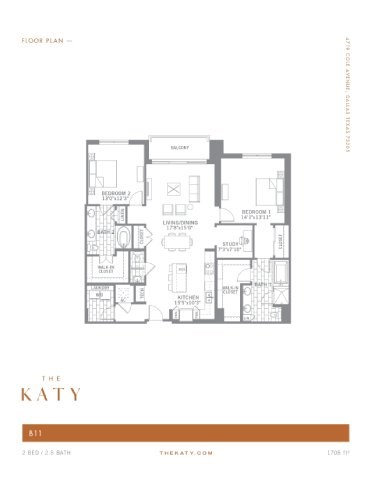 Floor plan for 2 beds, 1.5 baths, 1705 sqft