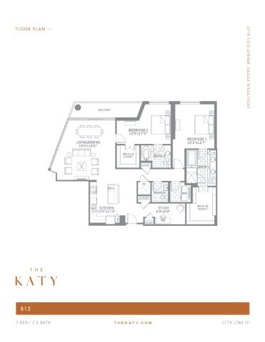 Floor plan for 2 beds, 1.5 baths, 1779 sqft