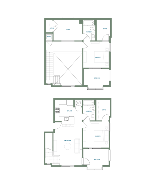 Floor plan for 2 beds, 2 baths, 1349 sqft