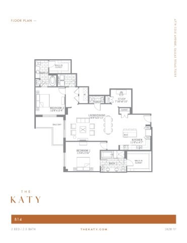 Floor plan for 2 beds, 1.5 baths, 1828 sqft