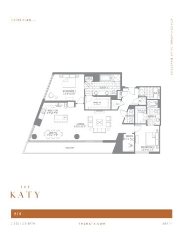 Floor plan for 2 beds, 1.5 baths, 1814 sqft