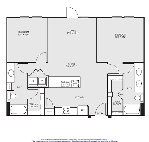 Floor plan for 2 beds, 2 baths, 1189 sqft