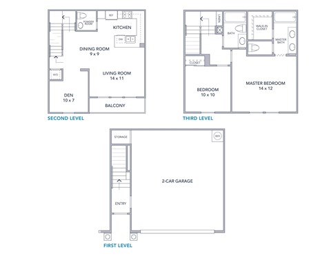 Floor plan for 2 beds, 2.5 baths, 1167 sqft
